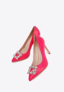 Leather stiletto heel shoes with gleaming buckle detail, pink, 96-D-956-P-41, Photo 7