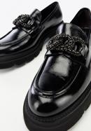 Women's leather moccasins with a crystal chain, black, 97-D-106-3-35, Photo 7