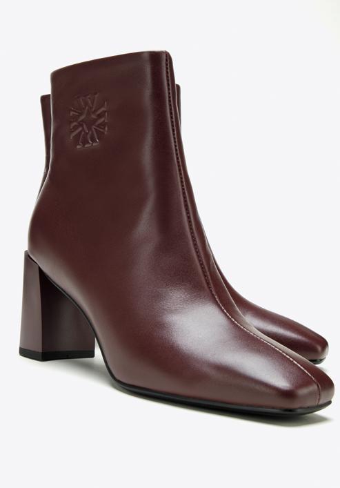 Women's monogram leather ankle boots, plum, 97-D-514-3-35, Photo 7