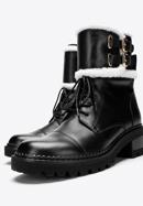 Women's faux fur-trim leather combat boots, black, 97-D-519-3-40, Photo 7