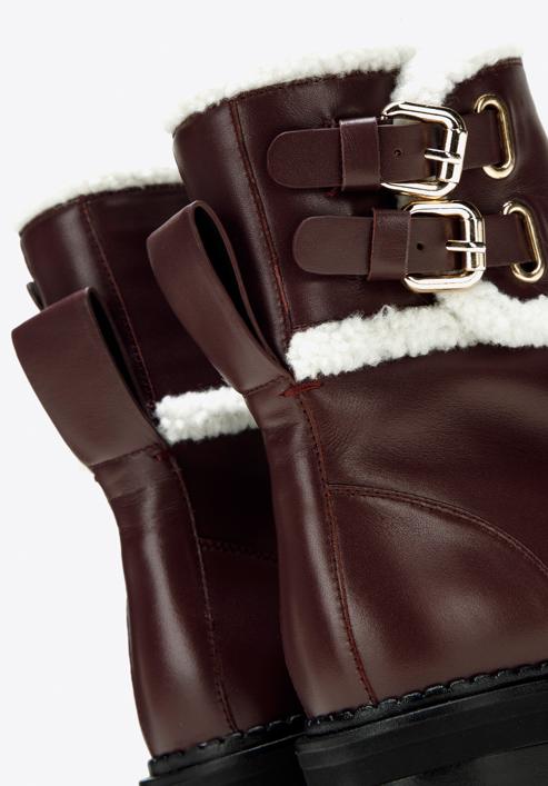 Women's faux fur-trim leather combat boots, plum, 97-D-519-1-35, Photo 7
