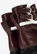 Women's faux fur-trim leather combat boots, plum, 97-D-519-3-36, Photo 7