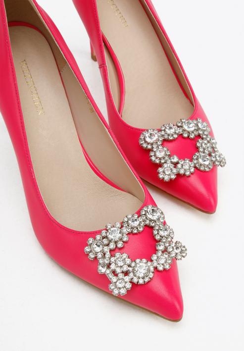 Leather stiletto heel shoes with gleaming buckle detail, pink, 96-D-956-Z-35, Photo 8