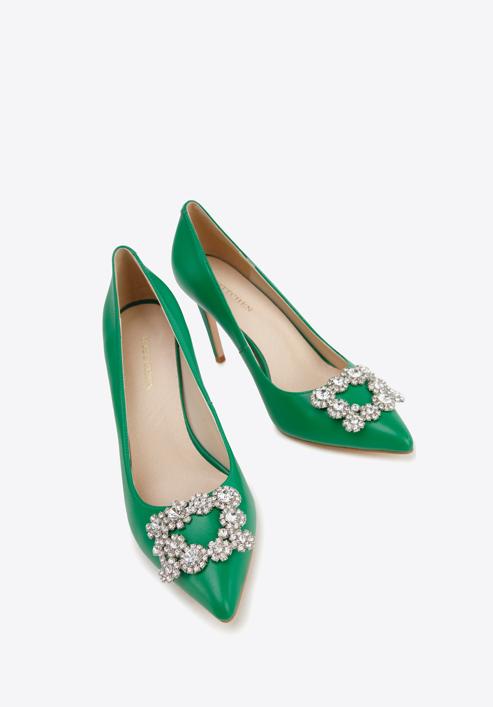 Leather stiletto heel shoes with gleaming buckle detail, green, 96-D-956-P-38, Photo 8