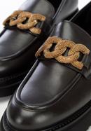 Women's leather platform moccasins with a decorative chain strap, dark brown, 97-D-105-4-37_5, Photo 8