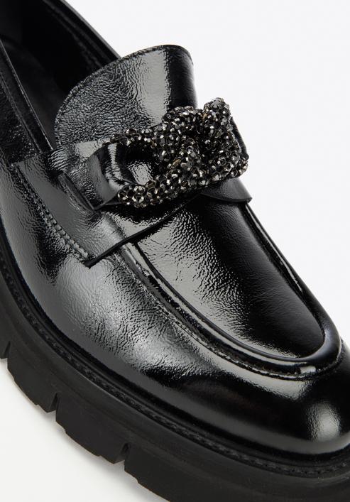 Women's leather moccasins with a crystal chain, black, 97-D-106-3-35, Photo 8