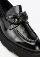 Women's leather moccasins with a crystal chain, black, 97-D-106-1-39_5, Photo 8