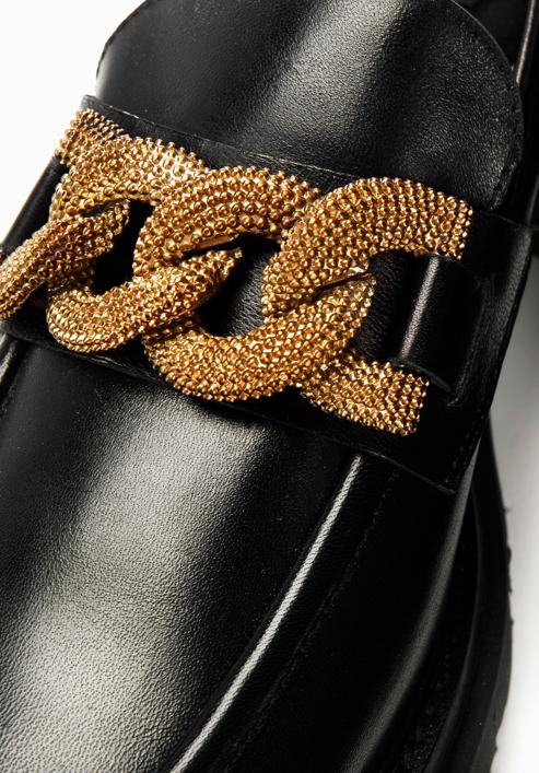 Women's leather platform moccasins with a decorative chain strap, black, 97-D-105-4-37_5, Photo 9