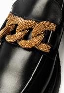 Women's leather platform moccasins with a decorative chain strap, black, 97-D-105-4-37, Photo 9