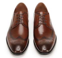 Buty do garnituru skórzane derby z elastycznymi wstawkami, brązowy, 92-M-910-5-45, Zdjęcie 1