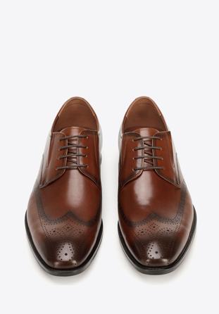 Leather Derby shoes with elasticated side gores, brown, 92-M-910-5-43, Photo 1