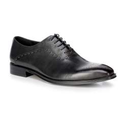 Męskie buty derby skórzane ze stębnowaniem, szary, 88-M-813-8-44, Zdjęcie 1