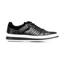Męskie sneakersy skórzane na grubej podeszwie, czarno-biały, 92-M-500-1-44, Zdjęcie 1