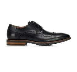 Men's leather brogues with contrasting sole, dark navy blue, 92-M-550-7-42, Photo 1