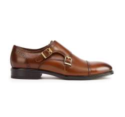 Leather monk shoes with double strap, brown, 93-M-518-4-41, Photo 1
