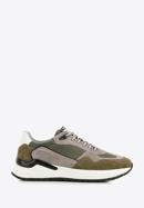 Men's leather trainers with suede detail, green - gray, 96-M-950-8-44, Photo 1