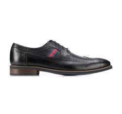 Męskie buty derby skórzane z kontrastowym paskiem, czarny, 88-M-811-1-43, Zdjęcie 1
