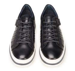Men's leather trainers with a thick sole, navy blue-white, 92-M-500-7-41, Photo 1