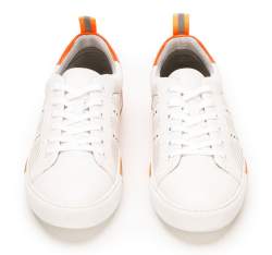 Męskie sneakersy skórzane z perforacjami, biało-pomarańczowy, 92-M-901-O-39, Zdjęcie 1