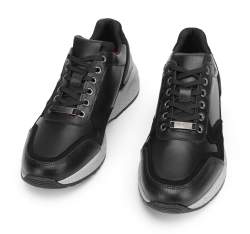 Męskie sneakersy ze skóry na grubej podeszwie, czarny, 93-M-300-1-43, Zdjęcie 1