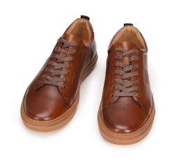 Męskie sneakersy skórzane z motywem plecionki po bokach, brązowy, 93-M-503-4-40, Zdjęcie 1
