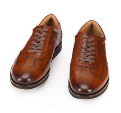 Męskie sneakersy ze skóry licowej na platformie z bieżnikiem, brązowy, 93-M-507-4-40, Zdjęcie 1