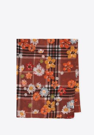 Women's delicate scarf with floral and checkered pattern, -, 98-7D-X09-X1, Photo 1