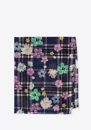 Women's delicate scarf with floral and checkered pattern, -, 98-7D-X09-X2, Photo 1