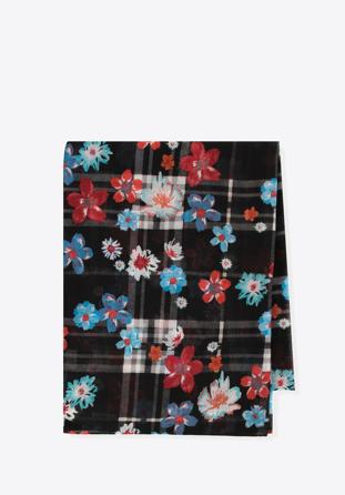 Women's delicate scarf with floral and checkered pattern, -, 98-7D-X09-X3, Photo 1