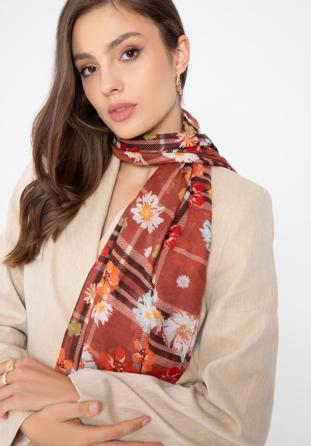 Women's delicate scarf with floral and checkered pattern, -, 98-7D-X09-X1, Photo 1