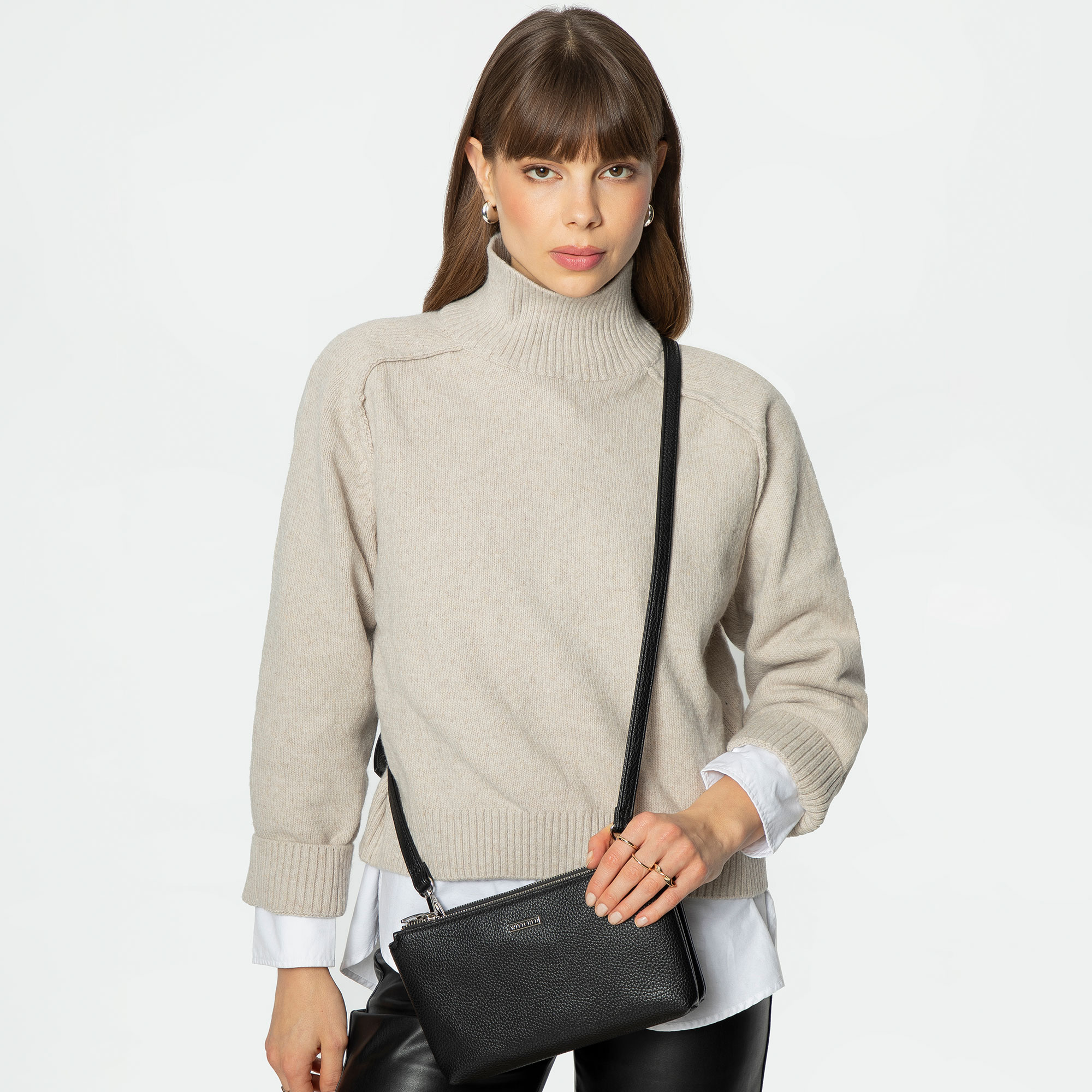 Čierno-strieborná dvojkomorová crossbody kabelka z imitácie kože 29-4Y-607-1S, Vyberte variant čierno-strieborná