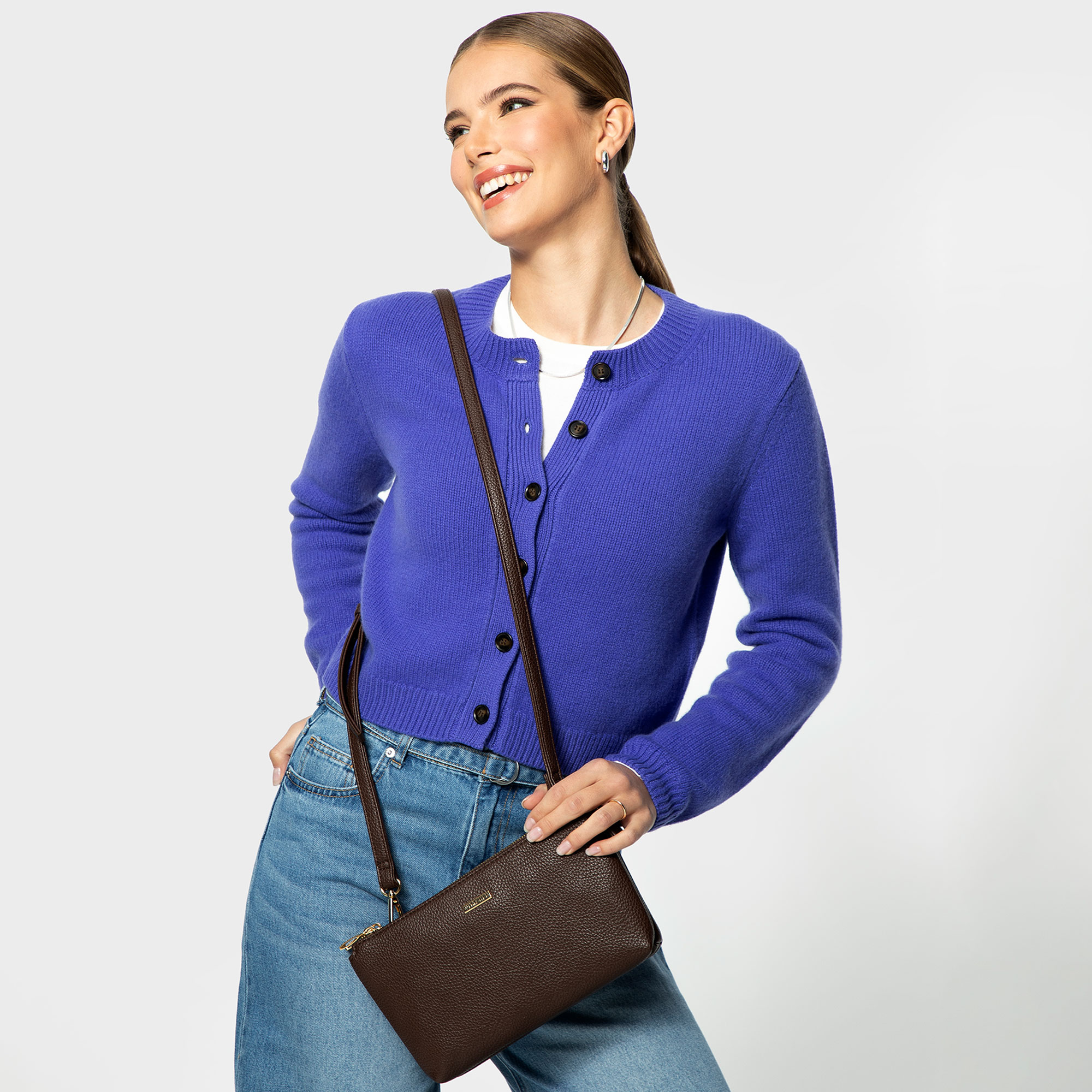 Hnedá dvojkomorová crossbody kabelka 29-4Y-607-4, Vyberte variant hnedá