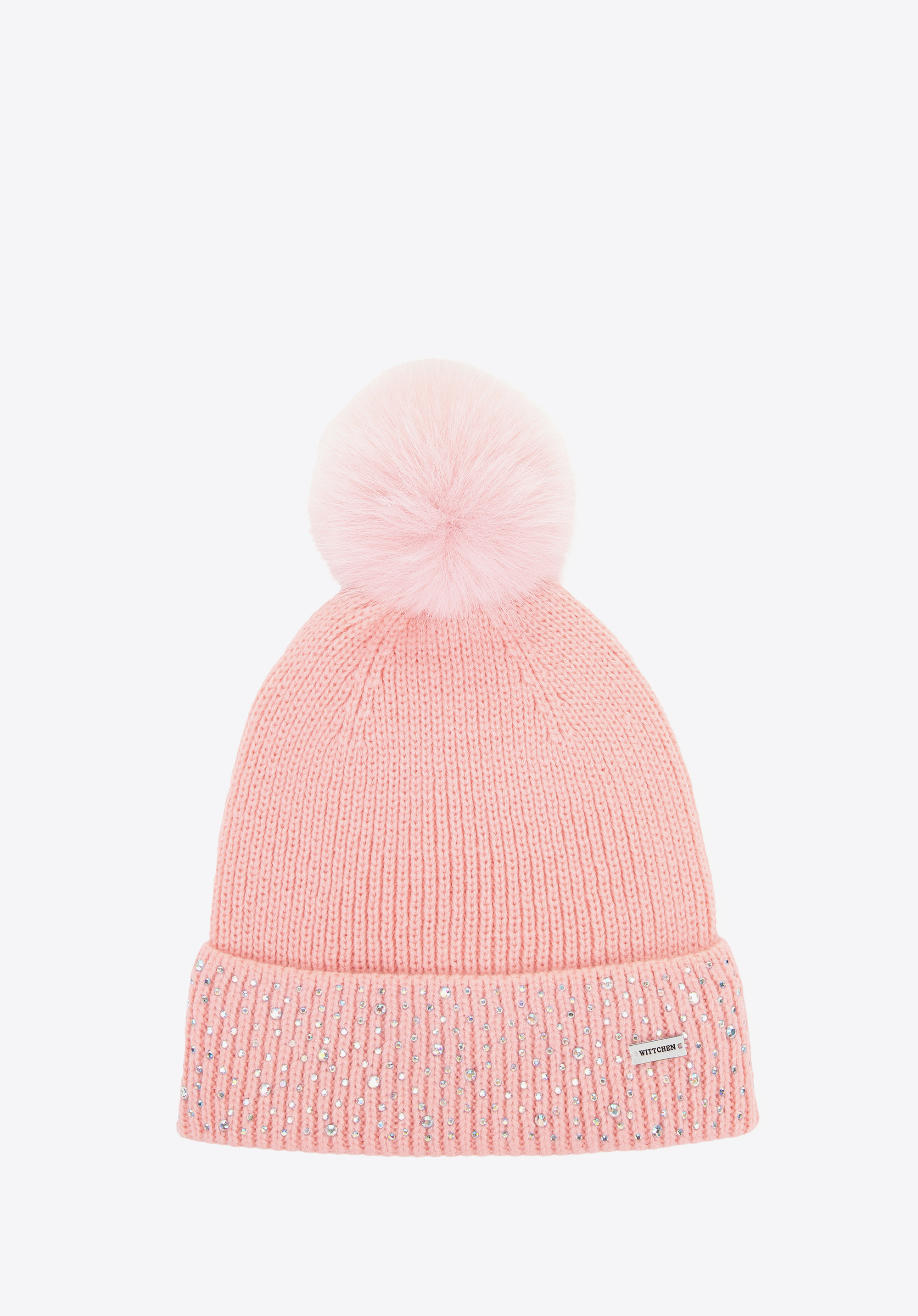 Women's winter hat with rhinestone beads, pink, 101-HF-204-P, Photo 1