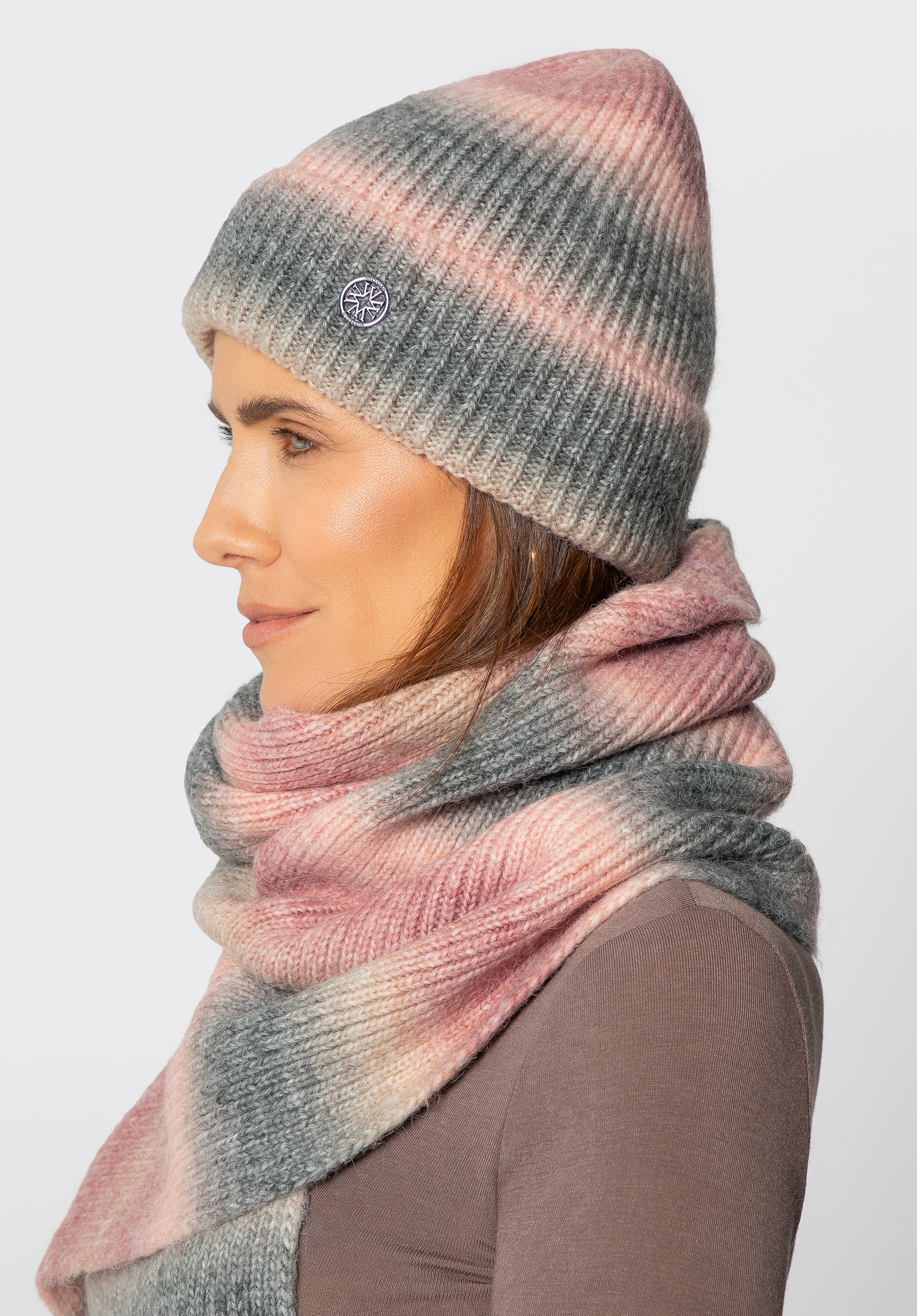 Women's ombre winter hat, pink-grey, 101-HF-201-PZ, Photo 1