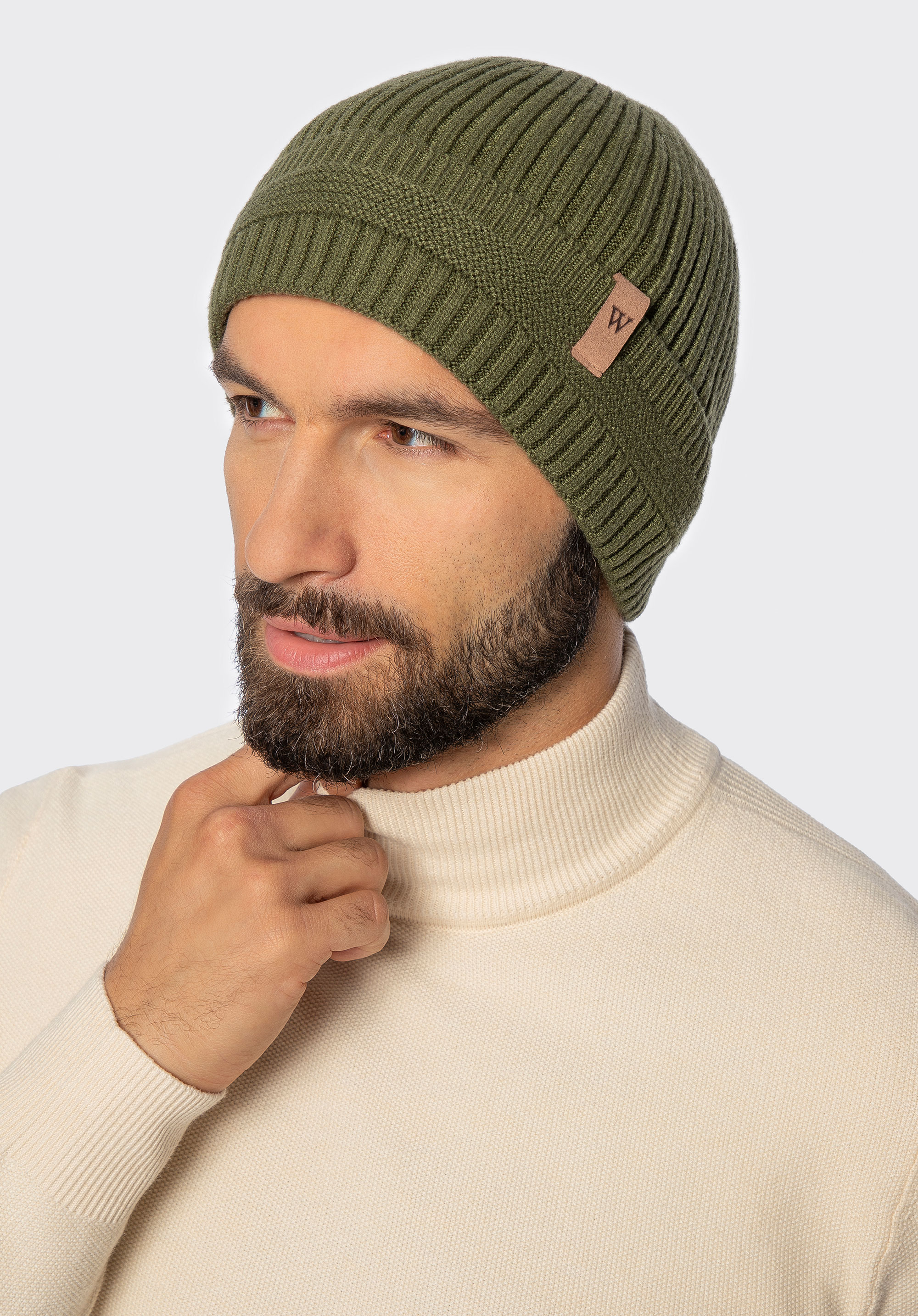 Winter hat with a turned-up cuff, green, 101-HF-004-Z, Photo 1