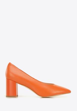 Leather block heel court shoes, orange, 96-D-501-6-41, Photo 1