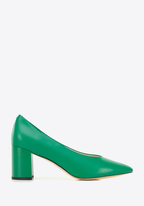 Leather block heel court shoes, green, 96-D-501-6-35, Photo 1