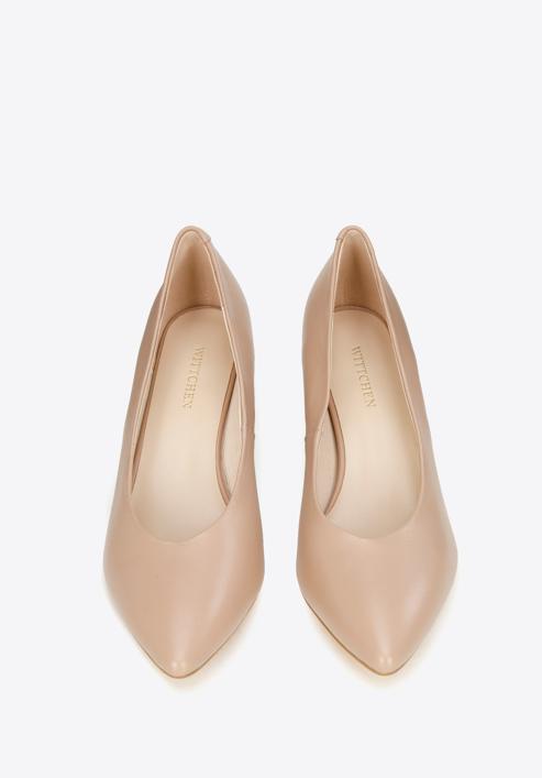 Leather block heel court shoes, beige, 96-D-501-7-35, Photo 2