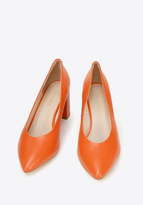 Leather block heel court shoes, orange, 96-D-501-Z-37, Photo 3
