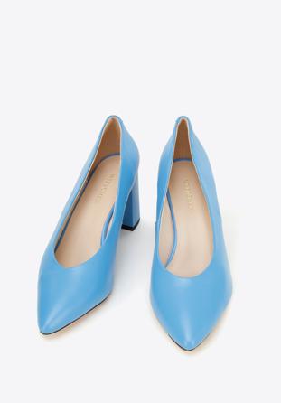 Leather block heel court shoes, blue, 96-D-501-7-39, Photo 1