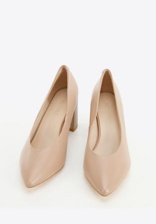 Leather block heel court shoes, beige, 96-D-501-9-41, Photo 1
