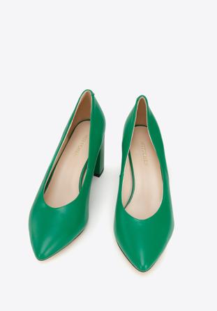 Leather block heel court shoes, green, 96-D-501-Z-41, Photo 1