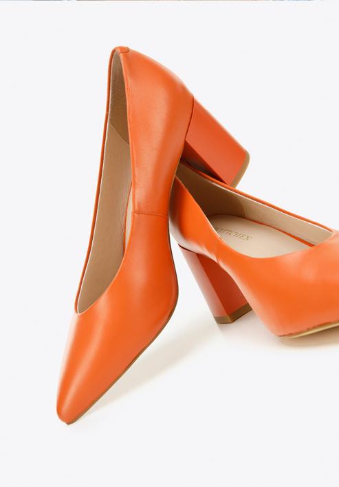 Leather block heel court shoes, orange, 96-D-501-7-38, Photo 7