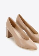 Leather block heel court shoes, beige, 96-D-501-7-35, Photo 7