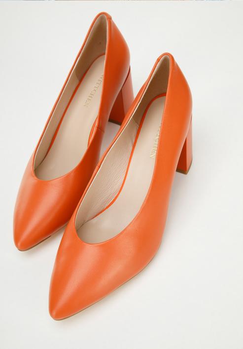 Leather block heel court shoes, orange, 96-D-501-P-36, Photo 8