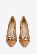 Leather classic court shoes with chain detail, brown, 96-D-502-1-37, Photo 2