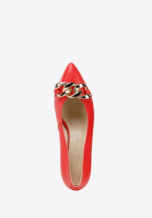 Leather classic court shoes with chain detail, red, 96-D-502-3-40, Photo 4