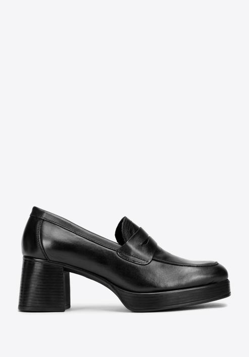 Leather heeled penny loafers, black, 97-D-301-1-40, Photo 1