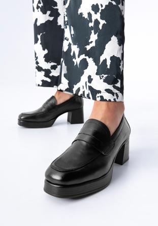 Leather heeled penny loafers