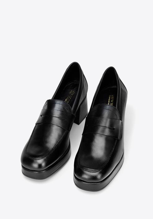 Leather heeled penny loafers, black, 97-D-301-1-38, Photo 2